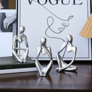 Abstract Silver Thinker Sculpture Set (3 Pieces) for Living Room Decor